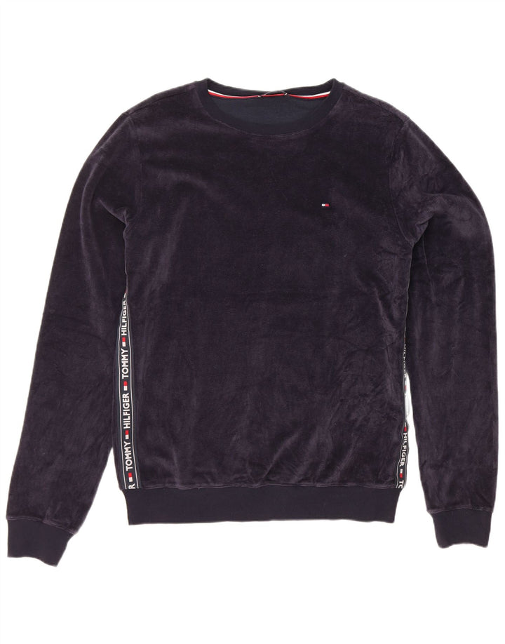 Męski sweter welurowy z grafiką Tommy Hilfiger, średni granat