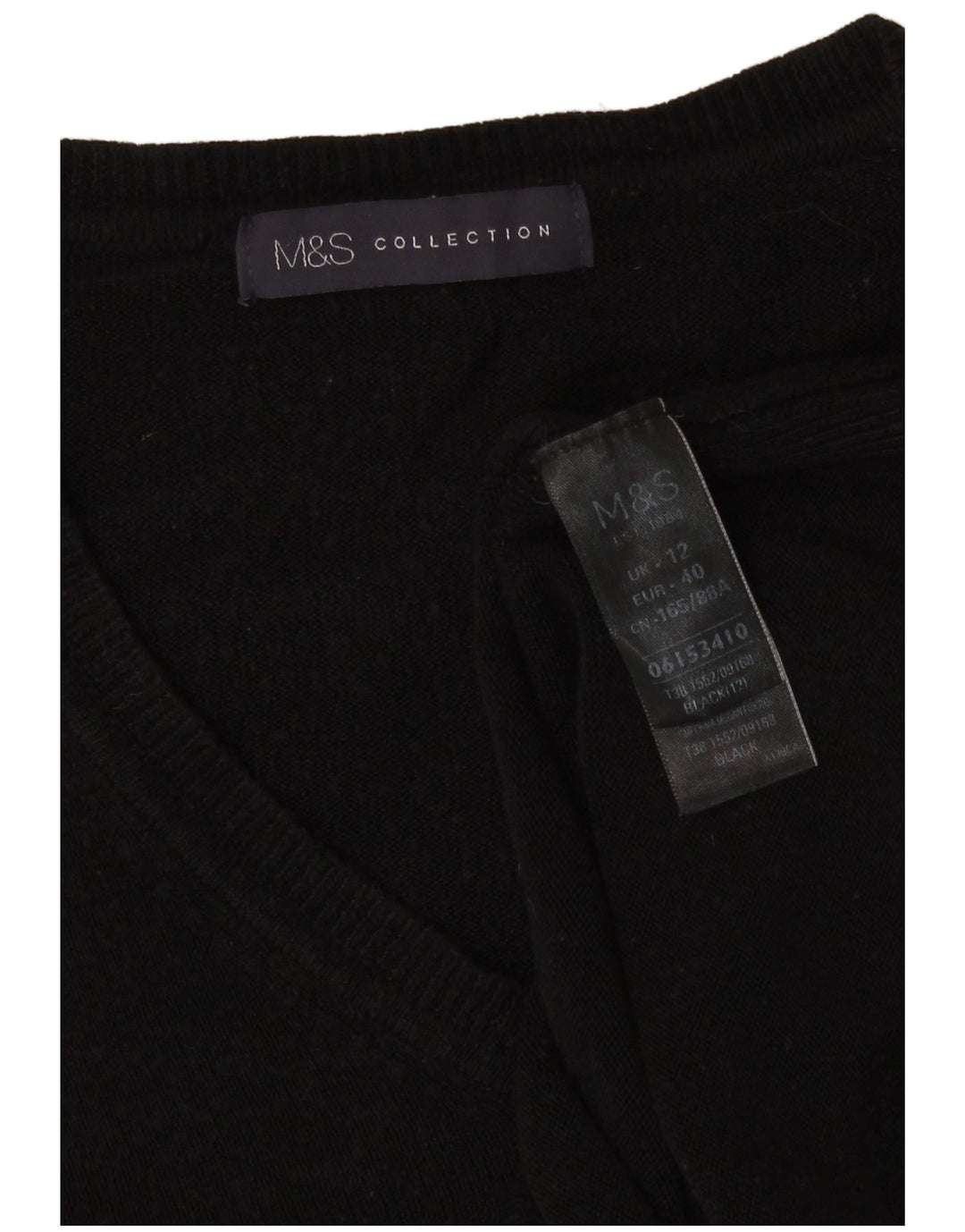 Marks & Spencer Damski sweter z dekoltem w kształcie litery V, UK 12, średni czarny akryl