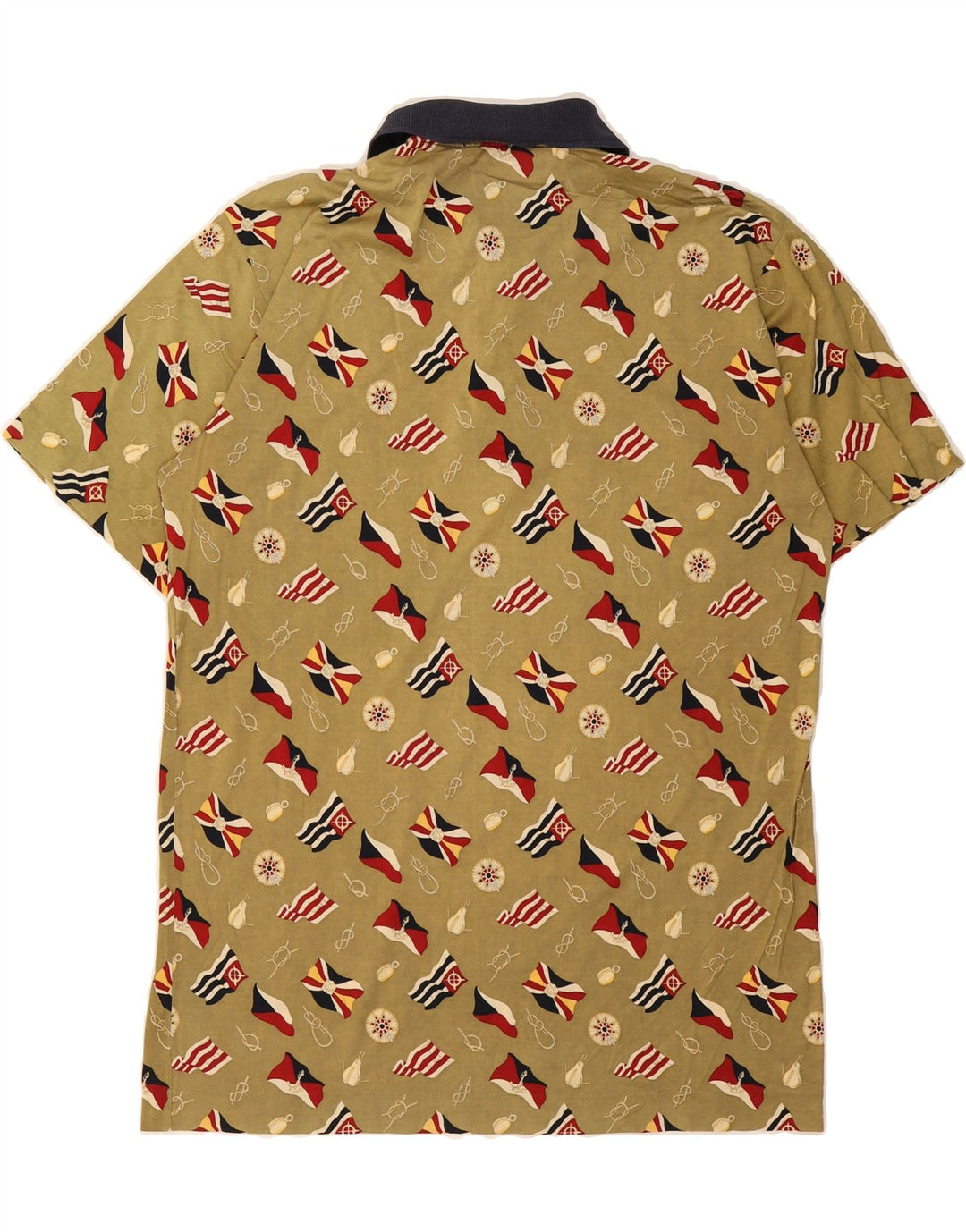 HERION Mens Abstract Pattern Polo Shirt Medium Khaki Cotton Vintage Herion and Second-Hand Herion from Messina Hembry 
