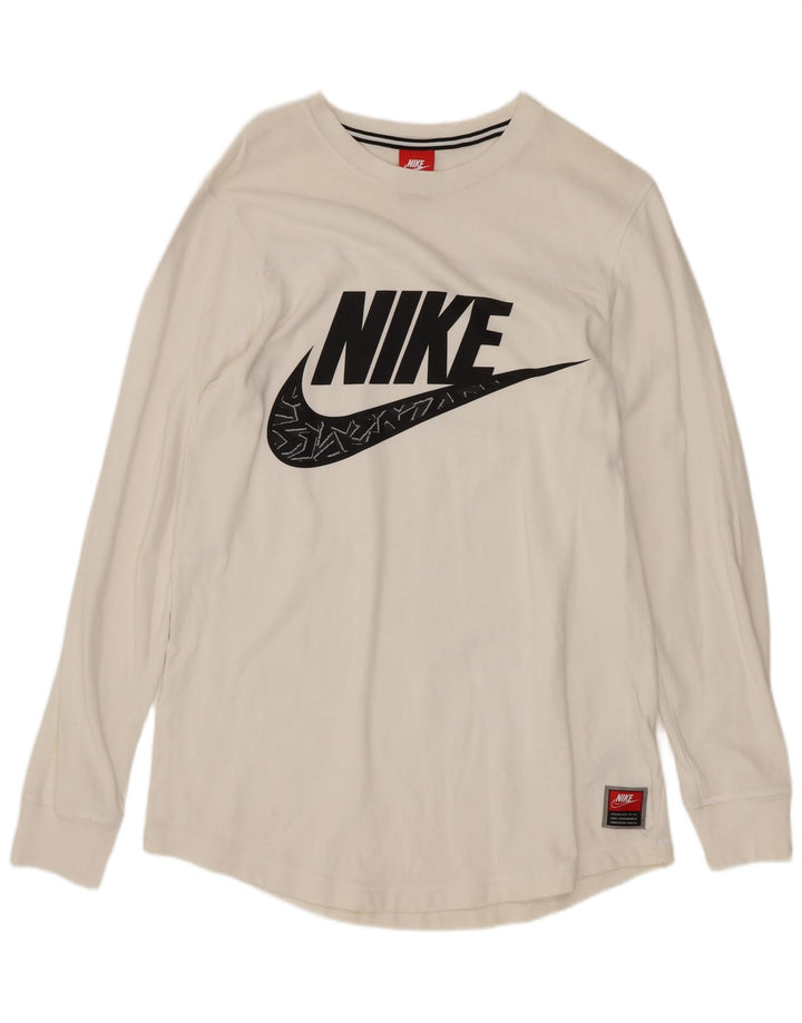 Męska koszulka graficzna Nike z długim rękawem, średnia biała bawełna
