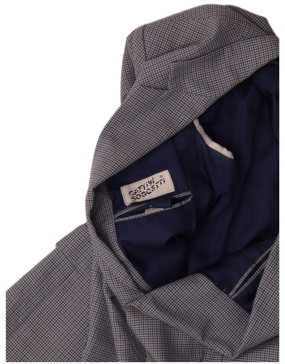 Męska marynarka zapinana na 2 guziki VINTAGE IT 50, duża, wełniana niebieska krata