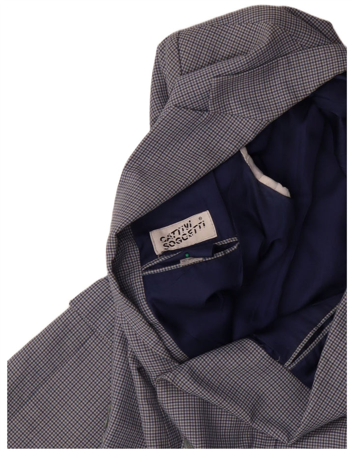 Męska marynarka zapinana na 2 guziki VINTAGE IT 50, duża, wełniana niebieska krata