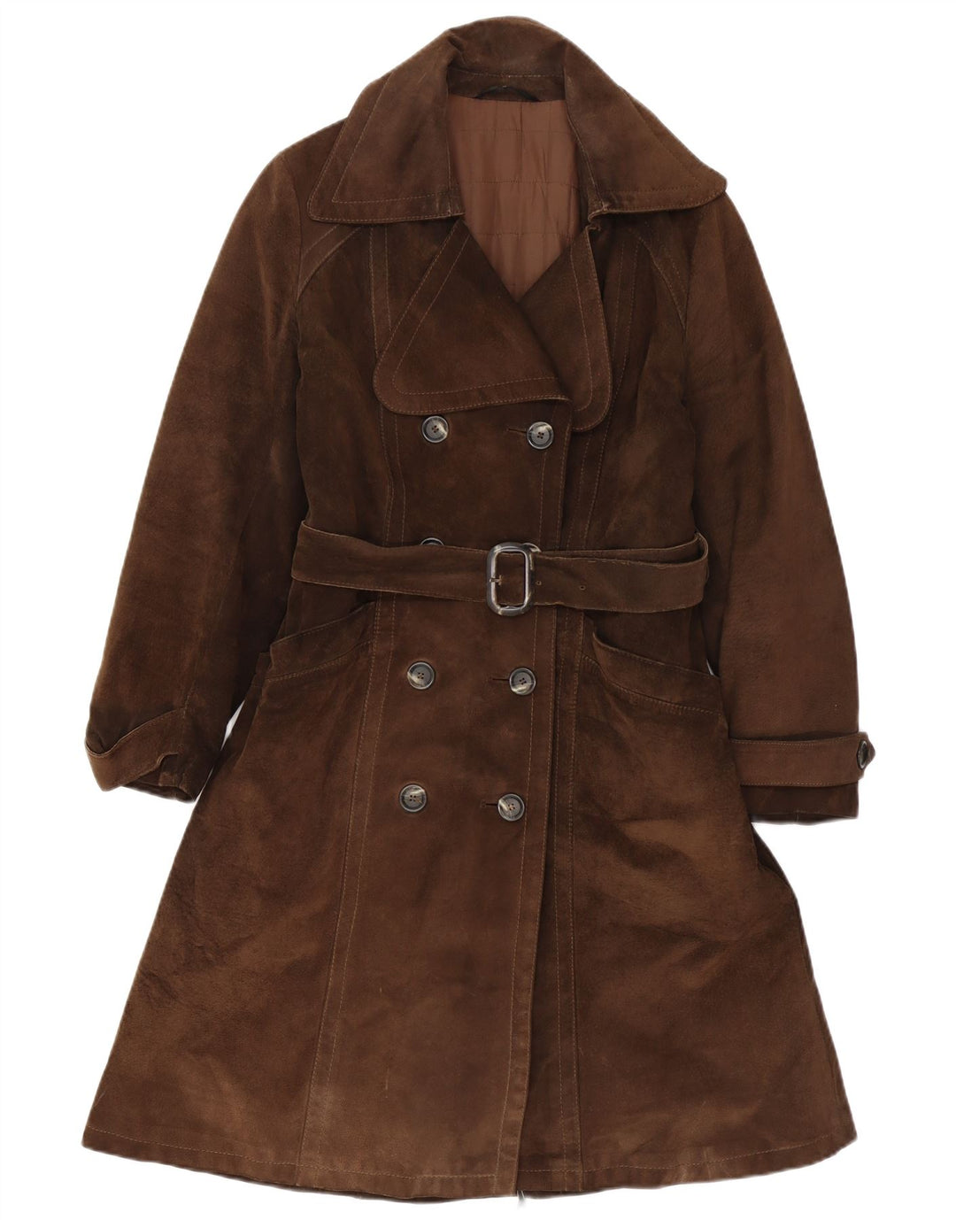 Vintage damski zamszowy płaszcz z podwójnymi piersiami IT 40 Small Brown