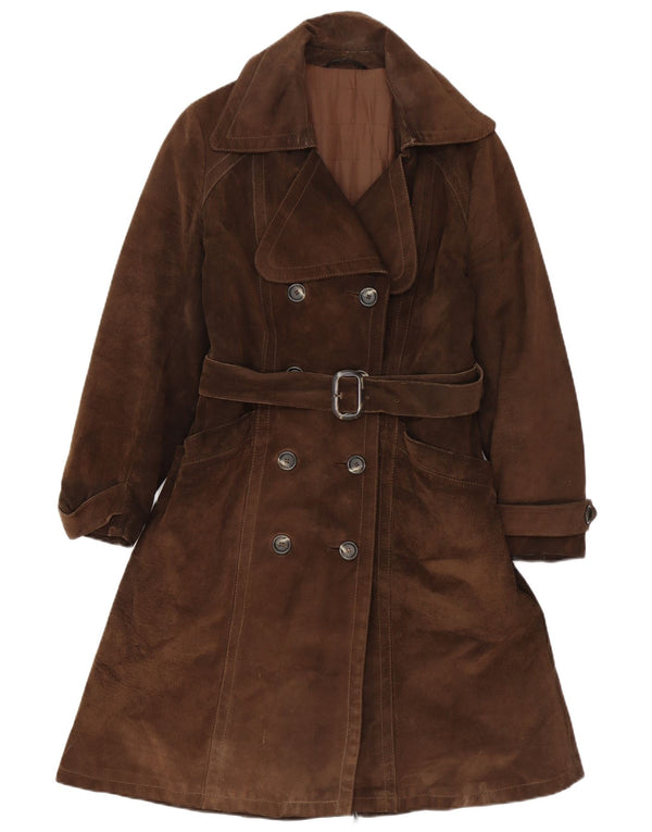 Vintage damski zamszowy płaszcz z podwójnymi piersiami IT 40 Small Brown