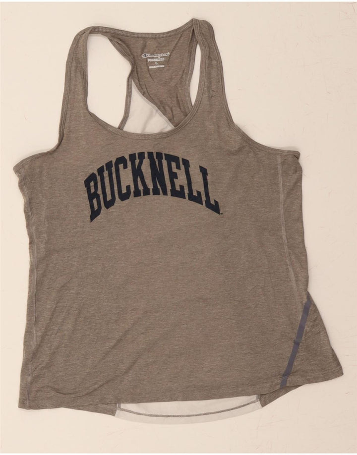 CHAMPION Womens Graphic Vest Top UK 16 Large Grey Colourblock Polyester Vintage Champion and Second-Hand Champion from Messina Hembry 