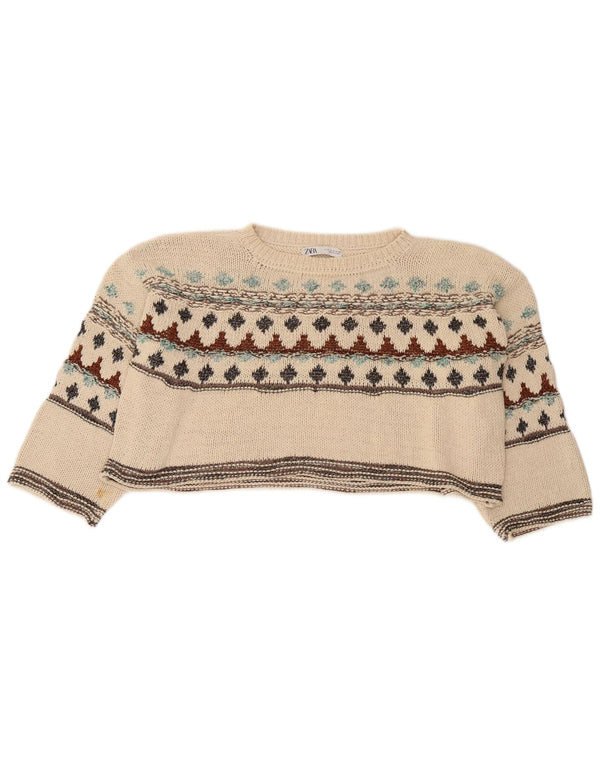 Sweter damski Zara Crop Boat Neck Sweter UK 10 Small Beige Fair Isle