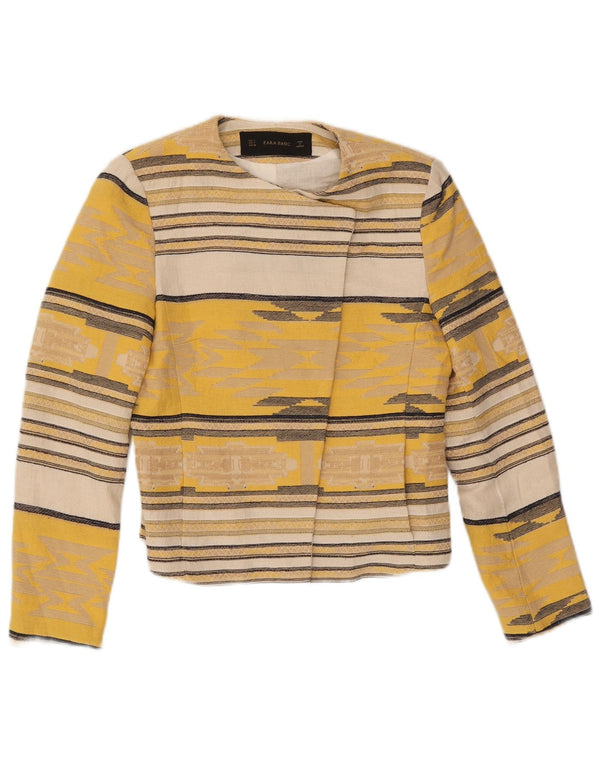 Damska marynarka Zara Crop Open Blazer UK 10 w małe żółte paski z octanu