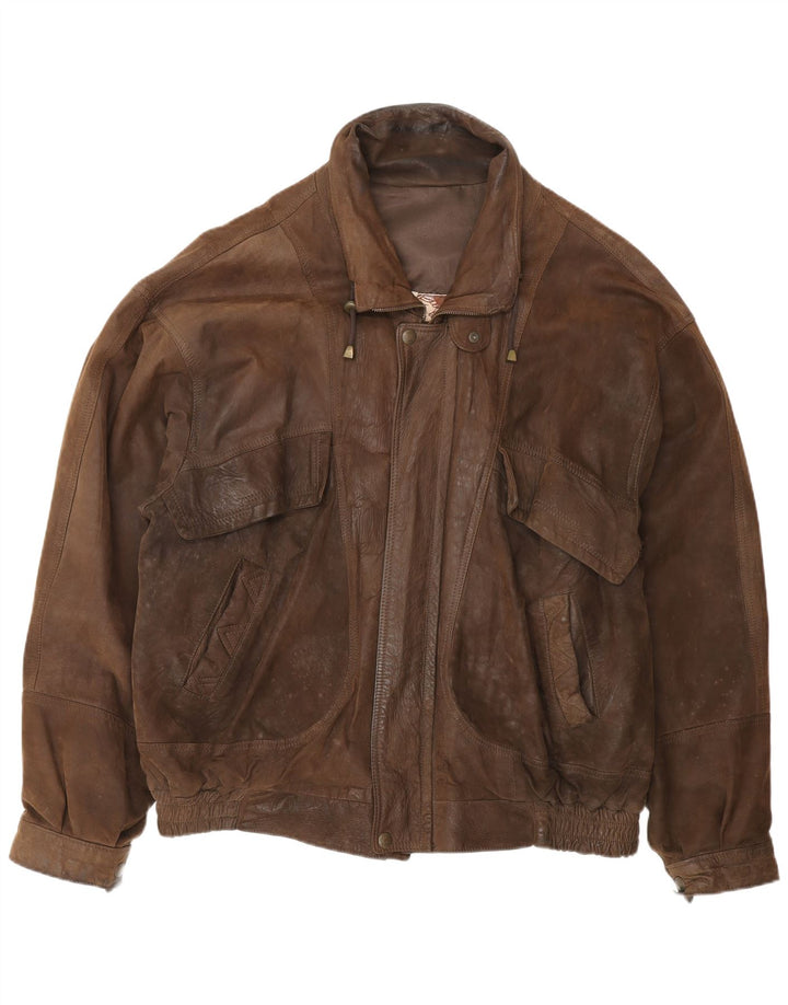 Vintage męska kurtka skórzana bomber UK 42 XL brązowa