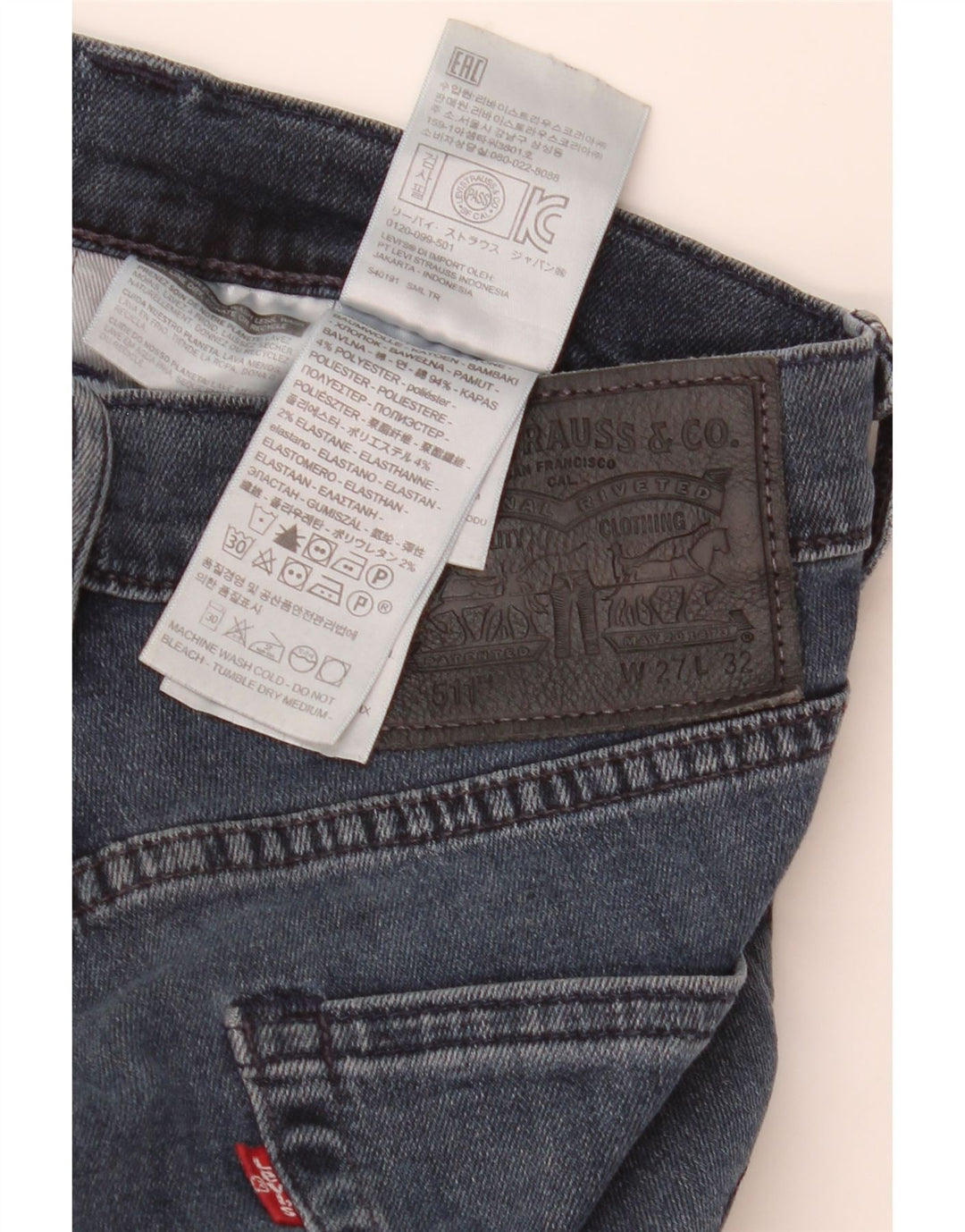 Męskie jeansy Levi's 511 Slim W27 L32 Granatowa bawełna