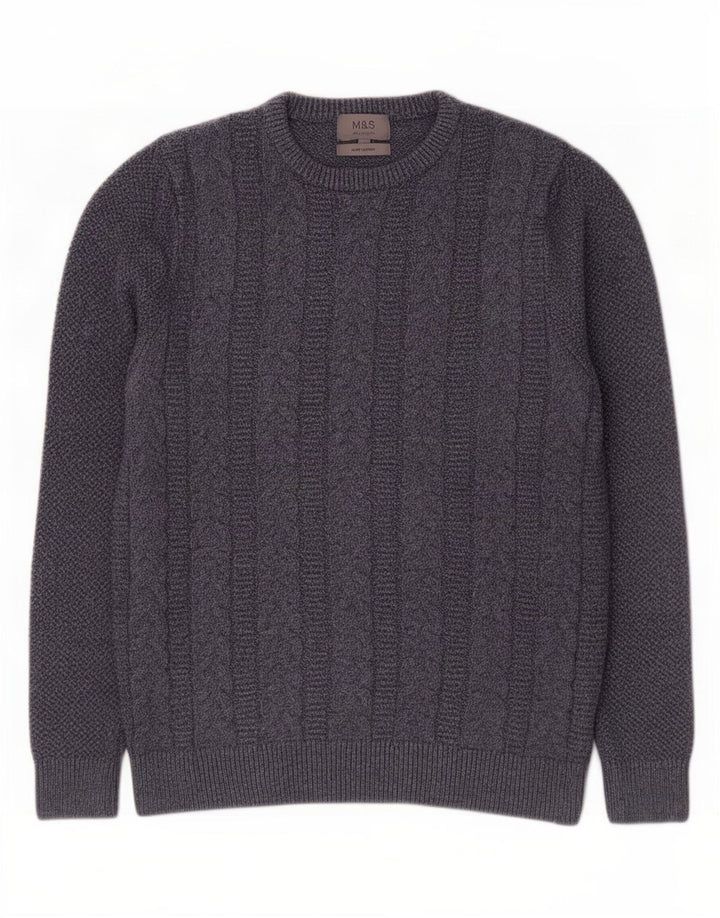 Marks & Spencer Męski sweter z okrągłym dekoltem, średni granatowy, bawełniany