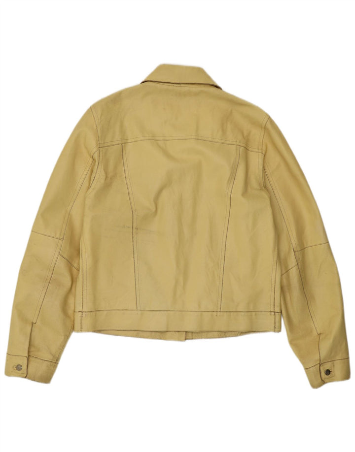 VINTAGE Womens Leather Jacket UK 14 Medium Yellow Leather