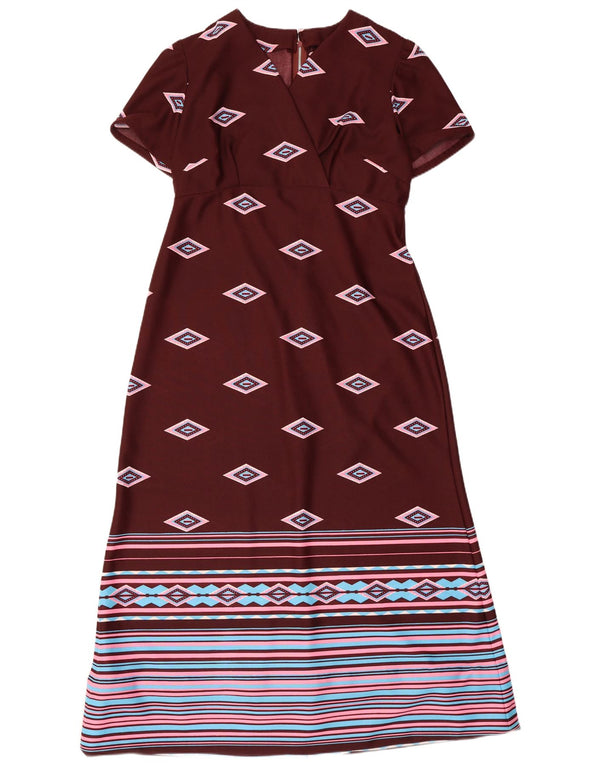 Damska sukienka maxi w stylu vintage UK 10, mała, bordowa, geometryczna