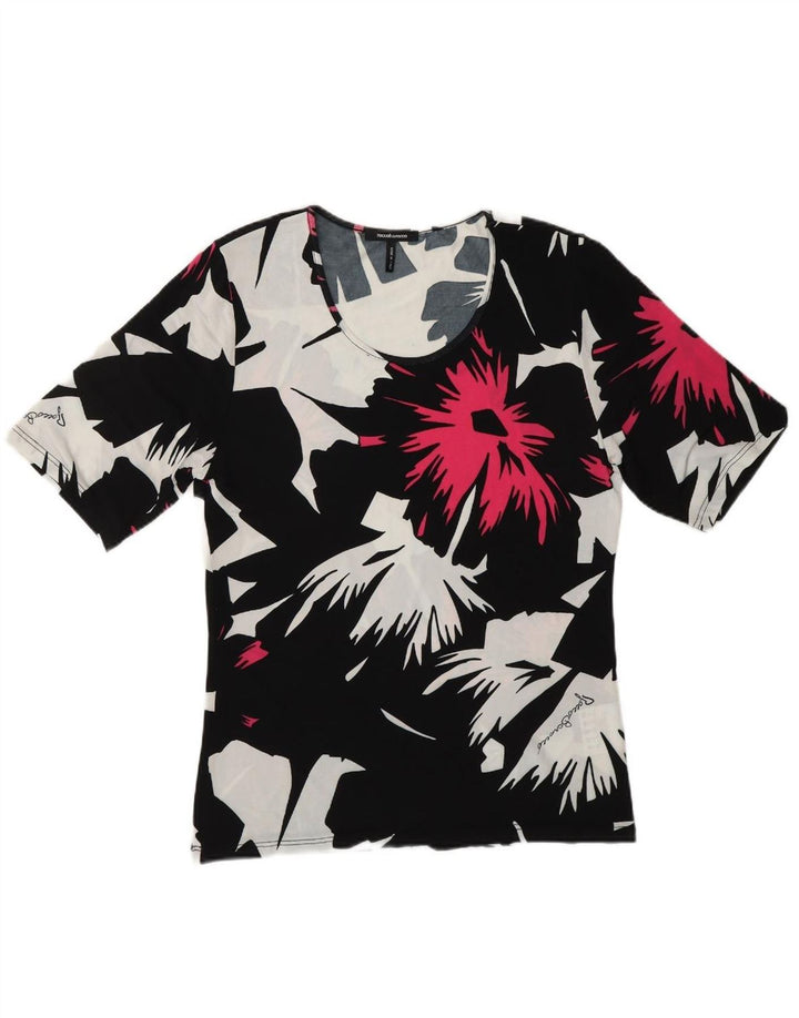 ROCCOBAROCCO Womens Abstract Pattern T-Shirt Top IT 52 2XL Black Viscose