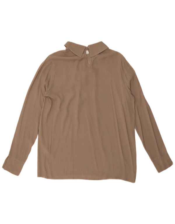 Vintage damska bluzka oversize z długim rękawem Top UK 10 Small Grey Silk