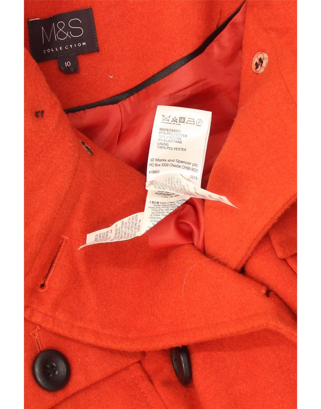 Marks & Spencer Damski płaszcz dwurzędowy UK 10, mały, czerwony, poliestrowy