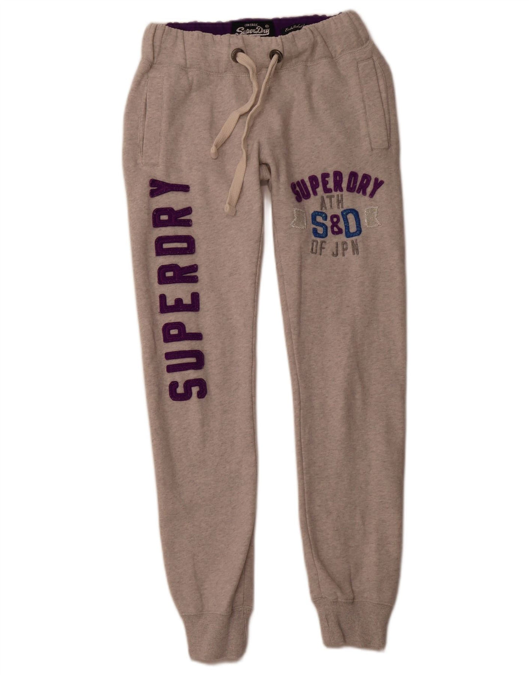 Damskie spodnie dresowe SUPERDRY z grafiką Joggers UK 4 XS Szara bawełna