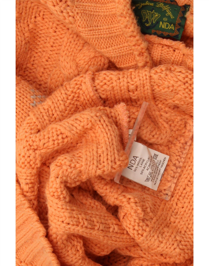 Vintage męski sweter z golfem, duży, pomarańczowy, wełniany Fair Isle