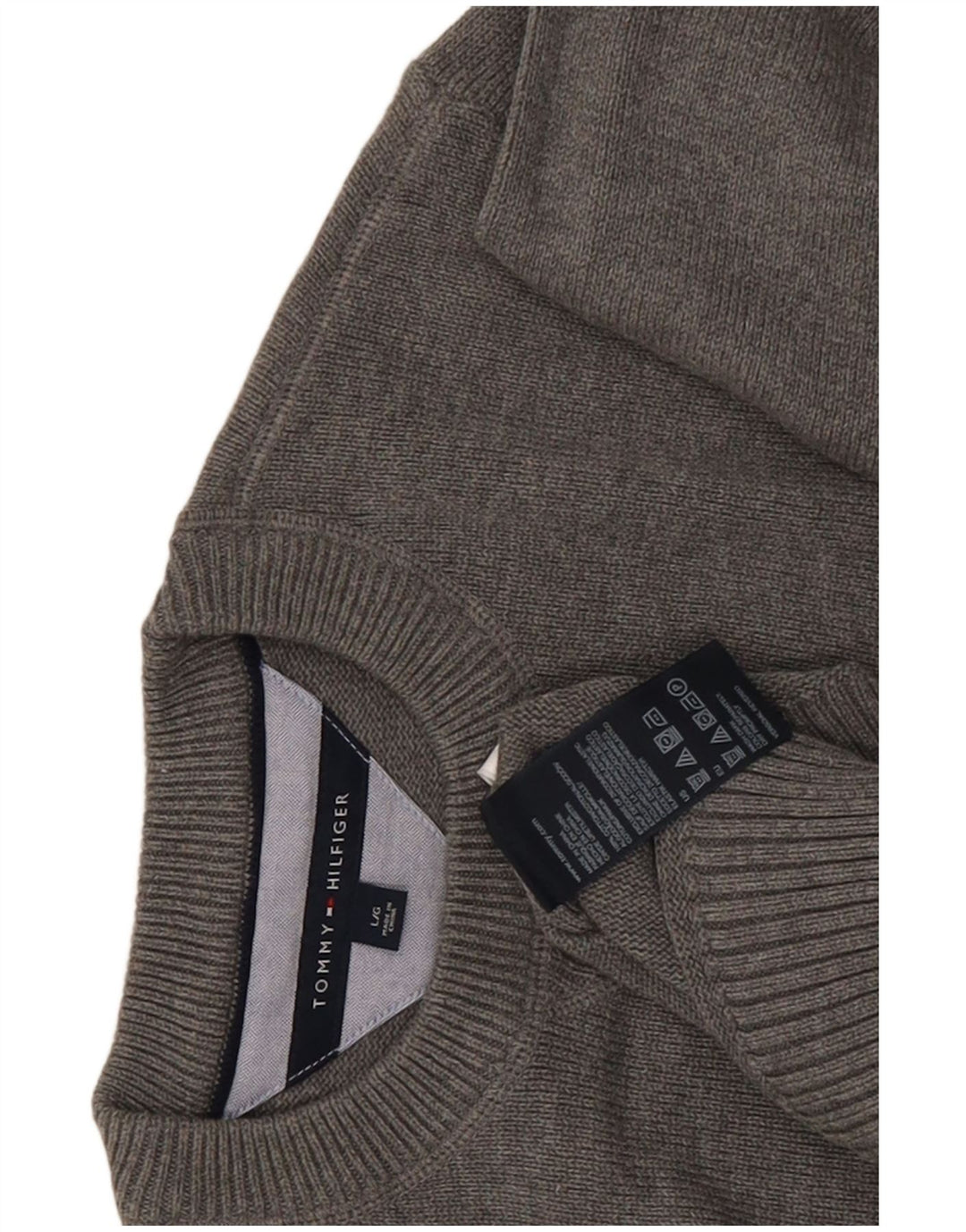 Męski sweter z okrągłym dekoltem Tommy Hilfiger, duży, szary, bawełniany