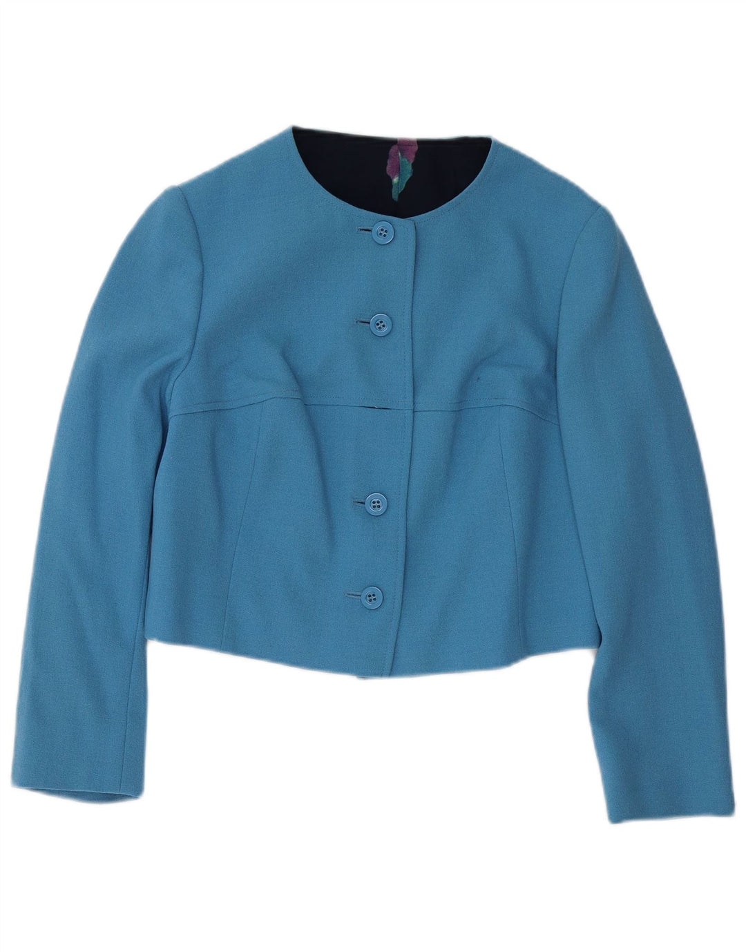 VINTAGE Womens Crop 4 Button Blazer Jacket UK 10 Small Blue