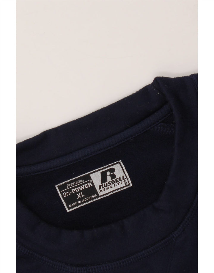 RUSSELL ATHLETIC Mens Dri-Power Sweatshirt Jumper XL Navy Blue Polyester Vintage Russell Athletic and Second-Hand Russell Athletic from Messina Hembry 