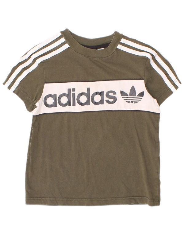 Chłopięca koszulka z grafiką Adidas, top 5-6 lat, bawełna w kolorze khaki