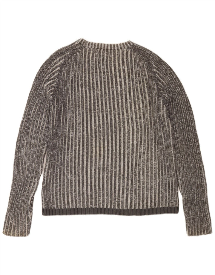 JACK & JONES Męski sweter z okrągłym dekoltem, bawełniany, w średnie szare paski