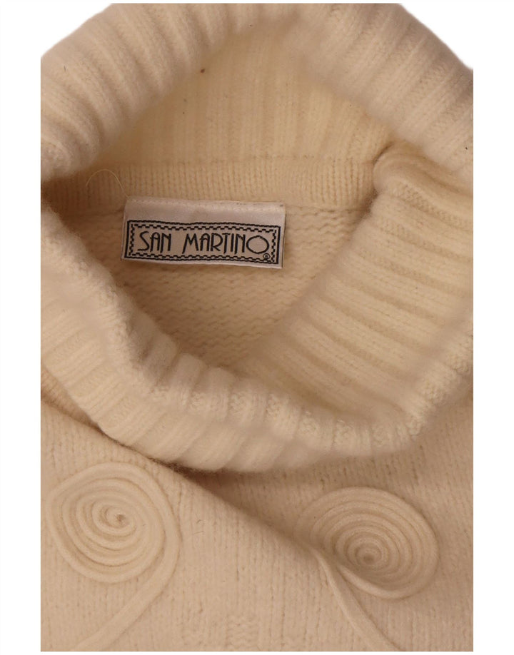 Vintage damski sweter z wywijanym dekoltem UK 14, średni, złamany biały geometryczny