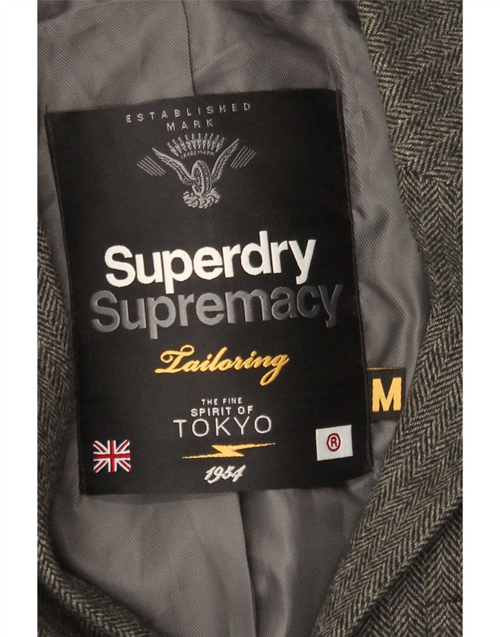 Męska marynarka Superdry zapinana na 2 guziki, UK 38, średnioszara, w jodełkę