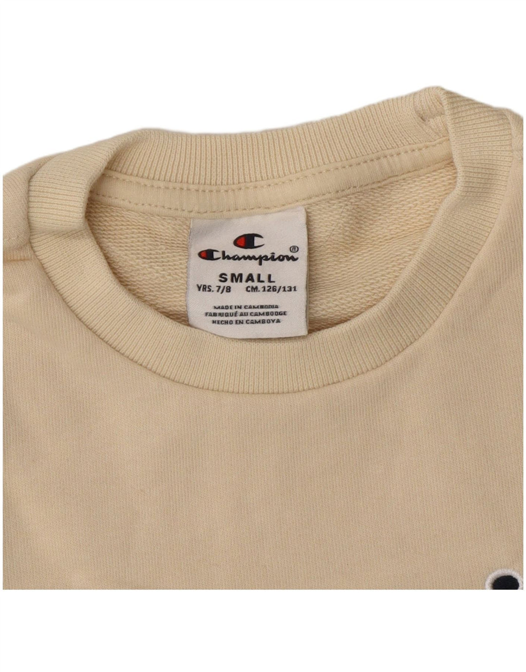 CHAMPION Boys Graphic Sweatshirt Jumper 7-8 Years Small Beige Cotton