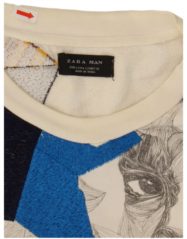 Męski sweter z grafiką Zara, duży, biały