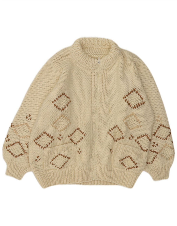 Vintage męski sweter rozpinany XL w kolorze złamanej bieli Argyle/diament