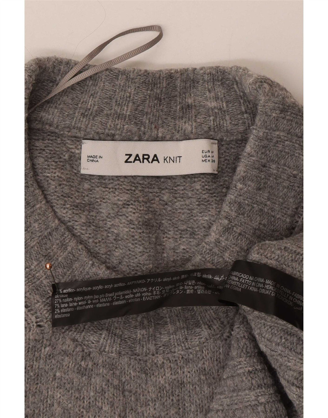 Damski sweter oversize z wycięciem pod szyją Zara UK 14 Średni szary akryl
