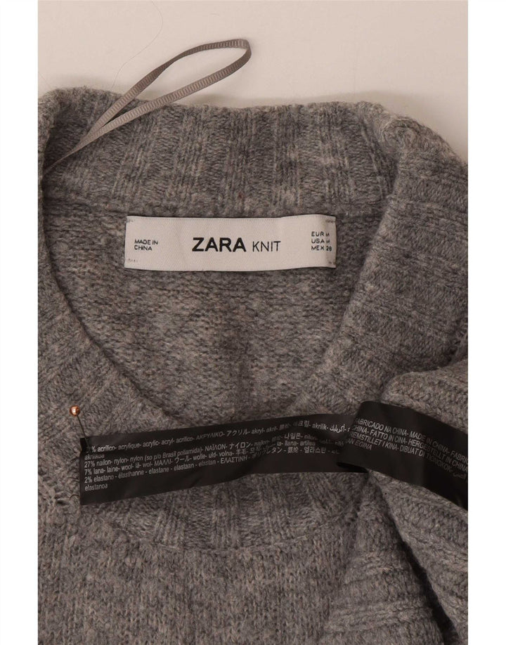 Damski sweter oversize z wycięciem pod szyją Zara UK 14 Średni szary akryl