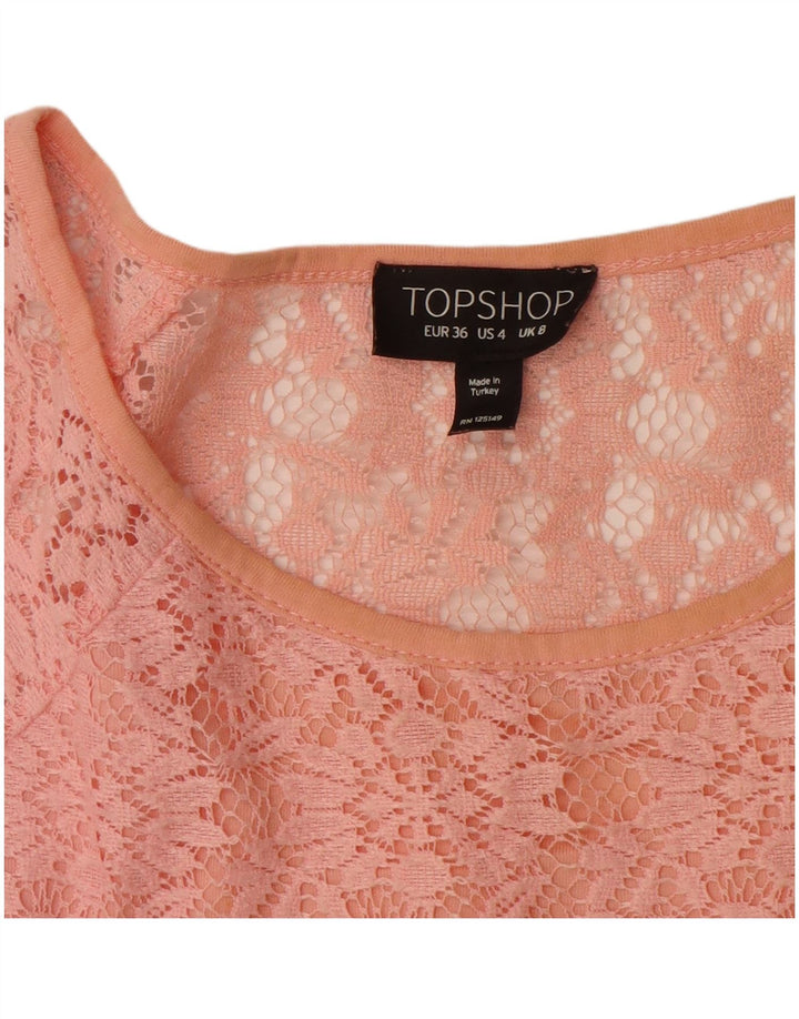 Topshop damska koronkowa bluzka Top UK 8 mały różowy kwiatowy poliester