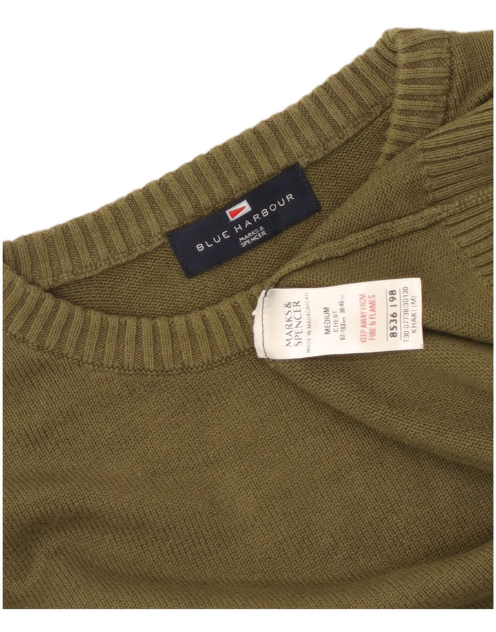 Męski sweter Marks & Spencer Blue Harbor z okrągłym dekoltem, średni khaki