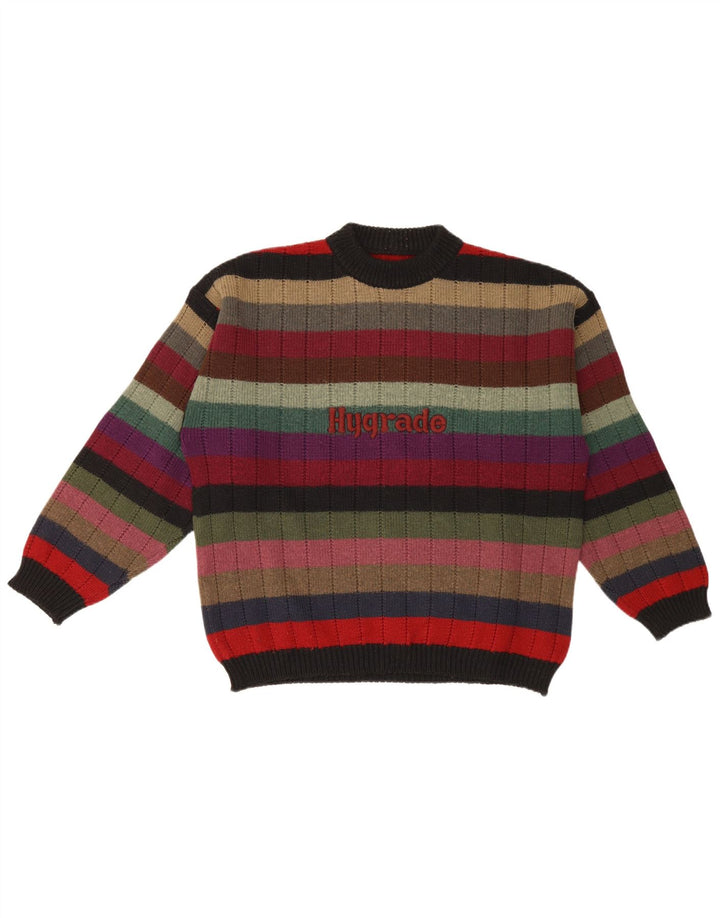 Męski sweter w stylu vintage z okrągłym dekoltem i średnimi wielobarwnymi paskami