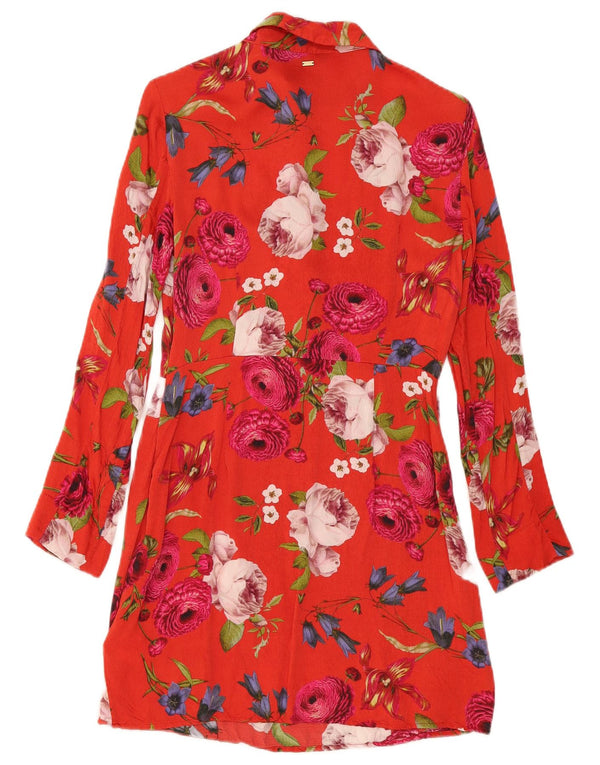 Damska sukienka koszulowa Superdry UK 10 Small, czerwona w kwiaty, wiskoza