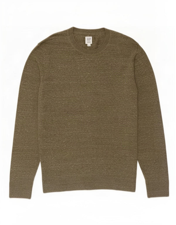 Męski sweter Gap z okrągłym dekoltem, średni khaki, nakrapiany