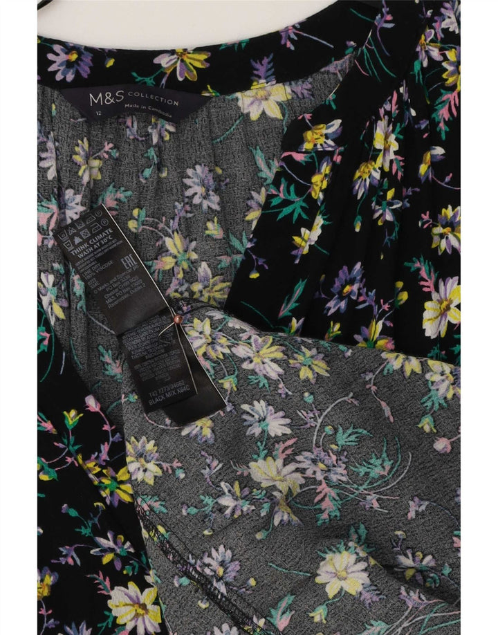 Marks & Spencer Damska sukienka maxi UK 12 Średnia czarna wiskoza w kwiaty