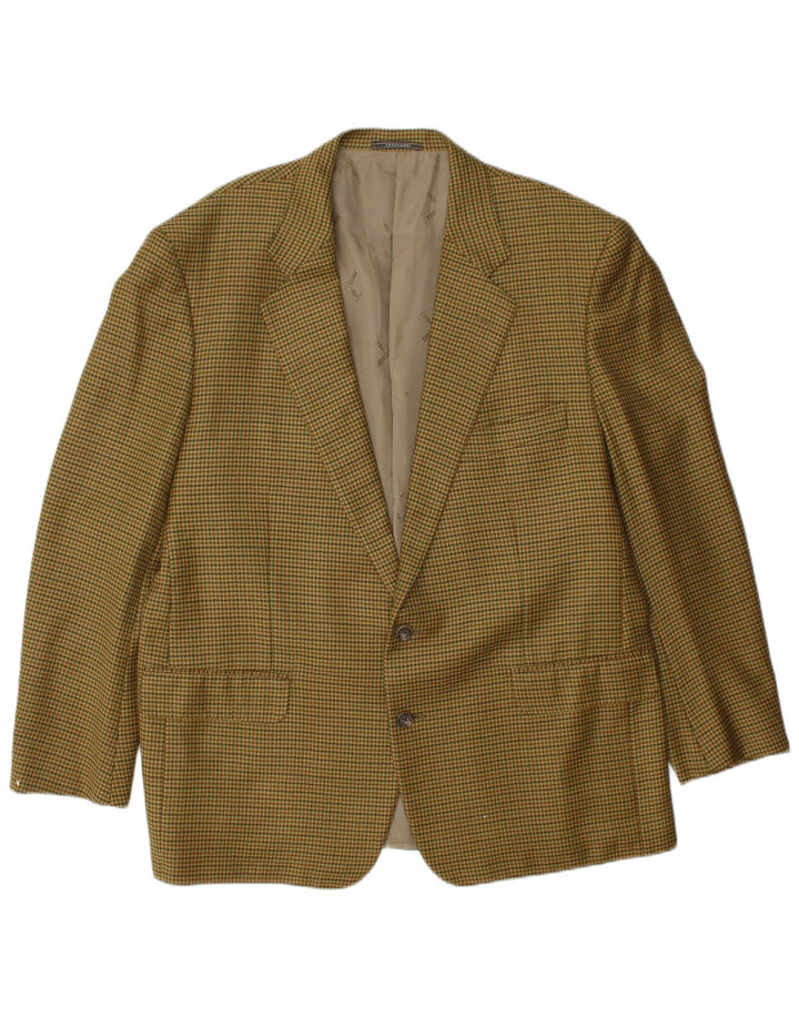 TRUSSARDI Mens 2 Button Blazer Jacket IT 56 3XL Khaki Check Virgin Wool