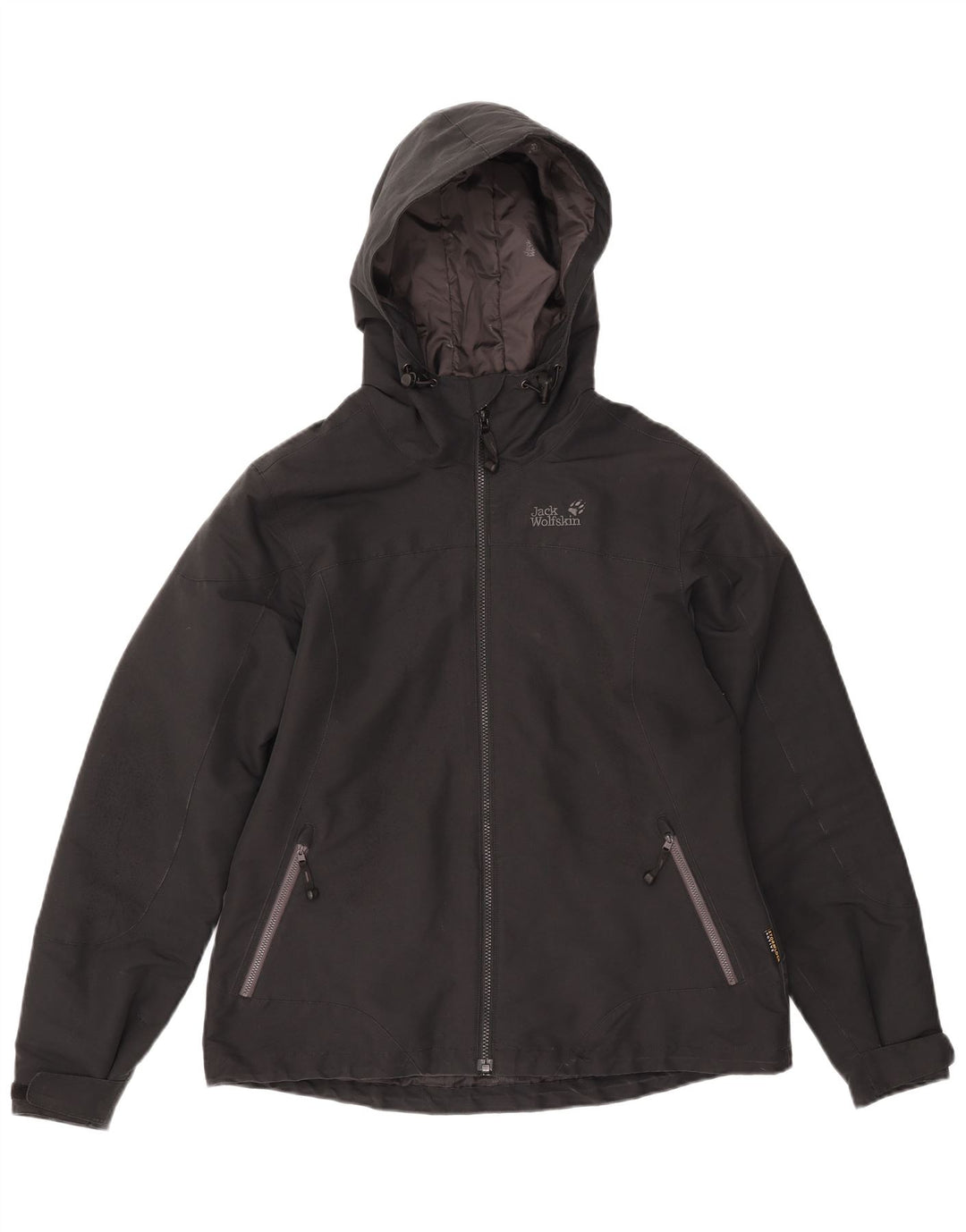 Damska kurtka wiatrówka z kapturem Jack Wolfskin UK 16, duża, czarna, poliester