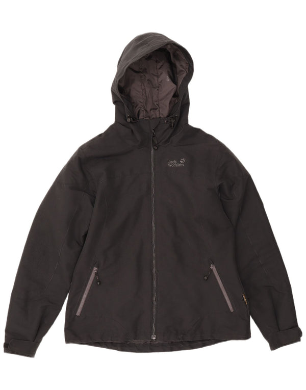 Damska kurtka wiatrówka z kapturem Jack Wolfskin UK 16, duża, czarna, poliester