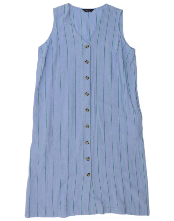Marks & Spencer Womens Sleeveless Maxi Dress UK 18 XL  Blue Striped Linen
