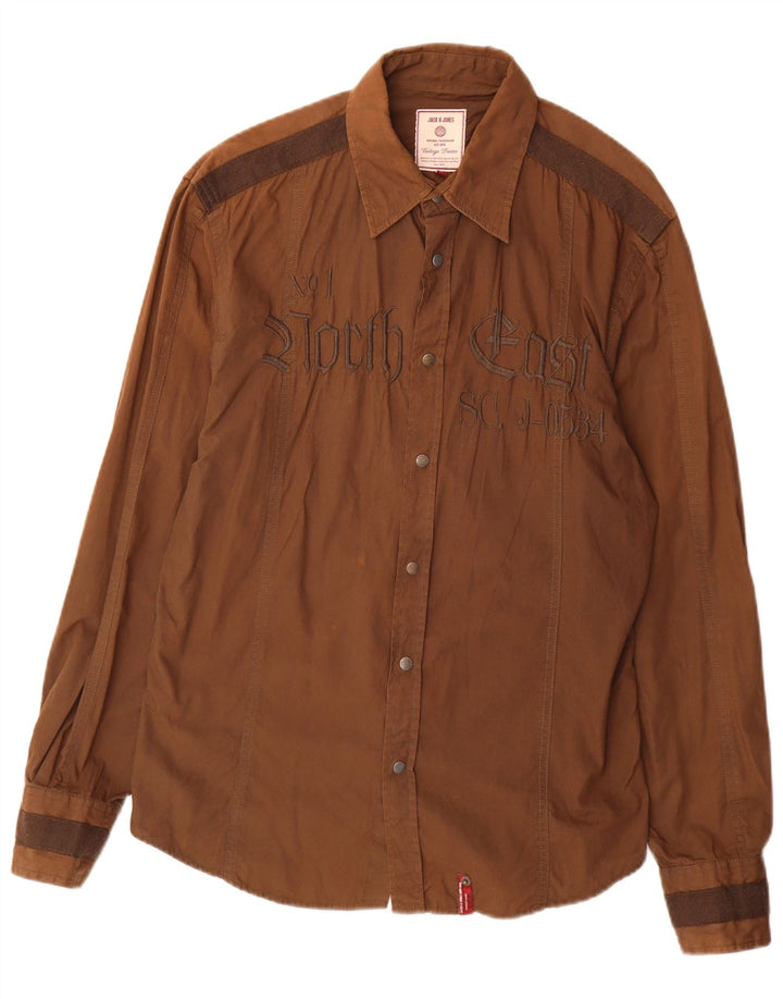 Męska koszula graficzna Jack & Jones, duża, brązowa, bawełniana