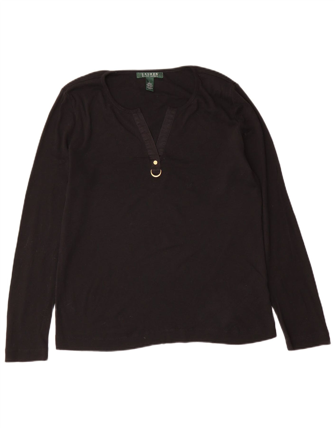 RALPH LAUREN Damski top z długim rękawem UK 16, duży, czarny, bawełniany