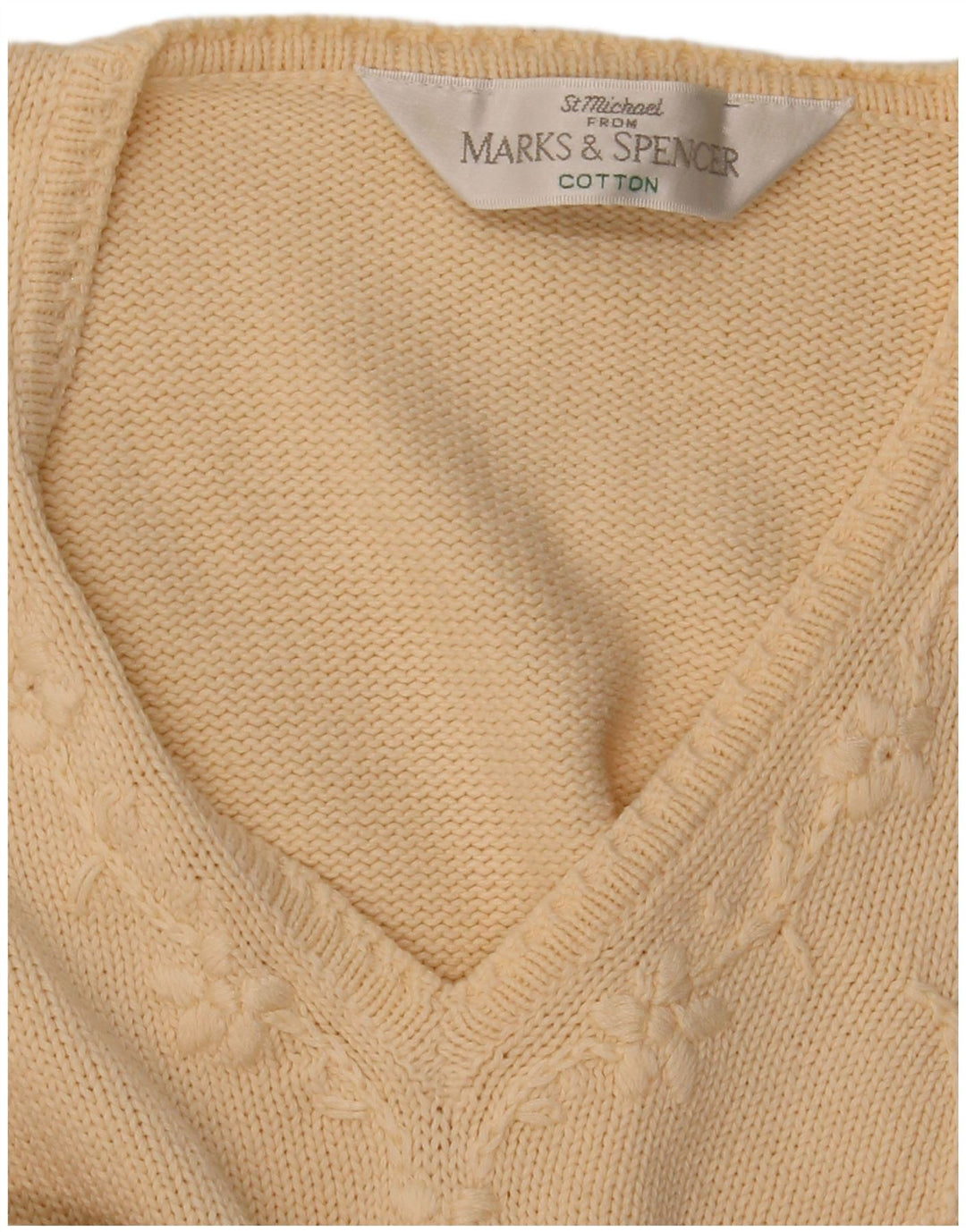 Marks & Spencer Damski sweter z dekoltem w kształcie litery V, UK 12, średni beż w kwiaty