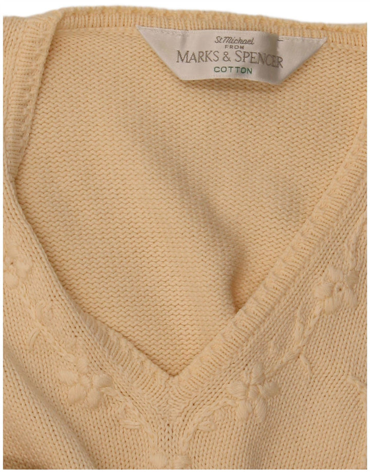 Marks & Spencer Damski sweter z dekoltem w kształcie litery V, UK 12, średni beż w kwiaty