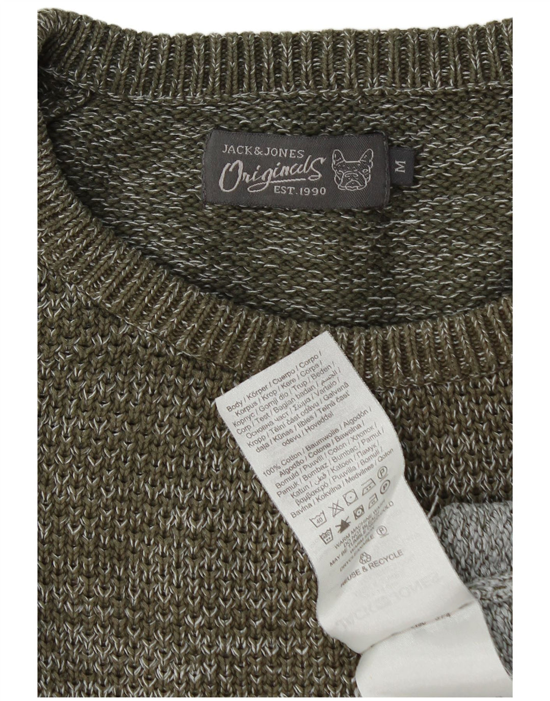 Męski sweter Jack & Jones z okrągłym dekoltem, bawełniany, średniej wielkości khaki
