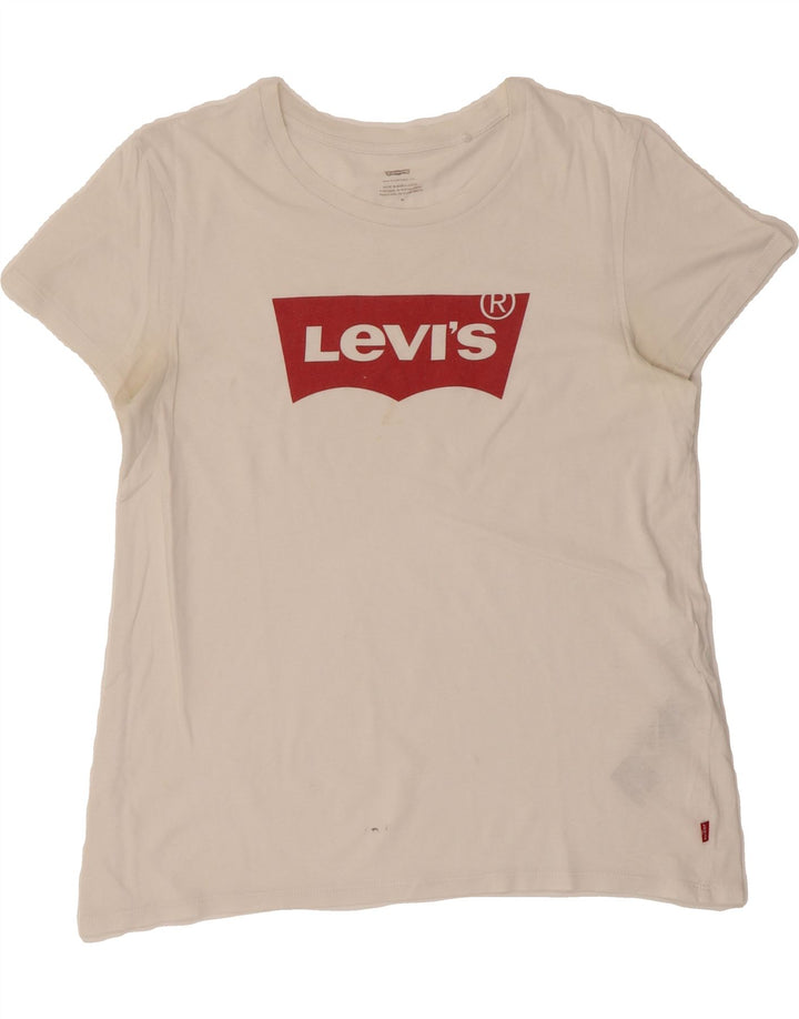 LEVI'S Womens Graphic T-Shirt Top UK 14 Medium White Cotton Vintage Levi's and Second-Hand Levi's from Messina Hembry 