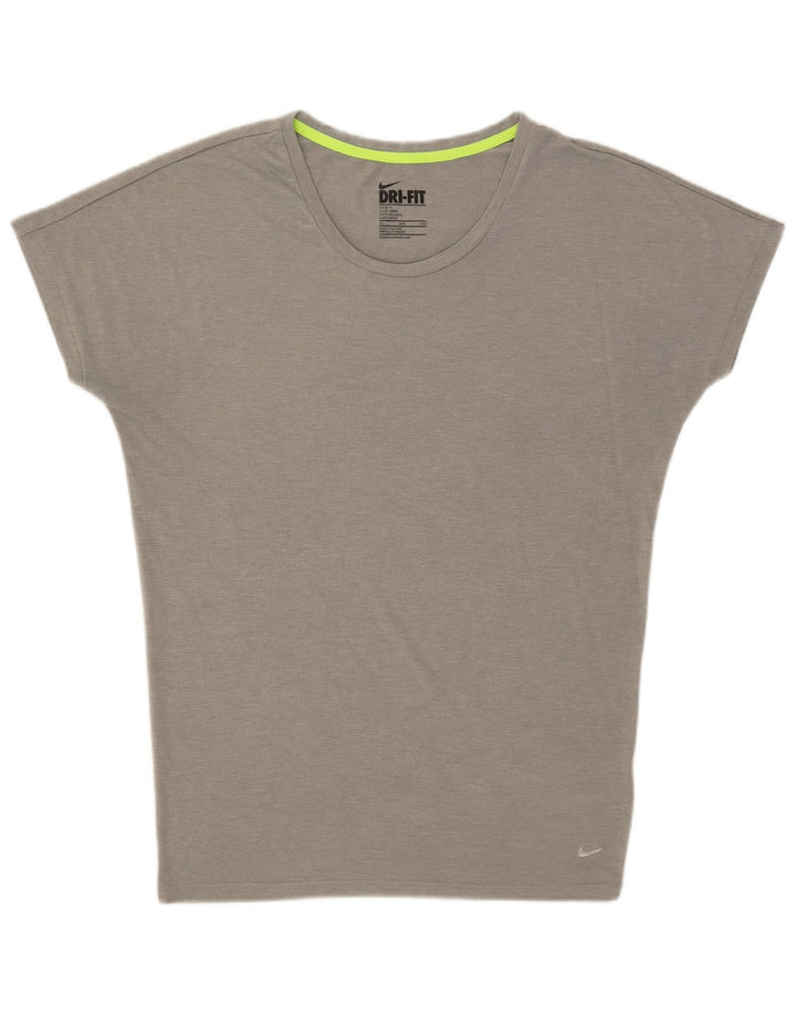 Damska koszulka Nike Dri Fit o luźnym kroju, średnioszara, poliestrowa w cętki